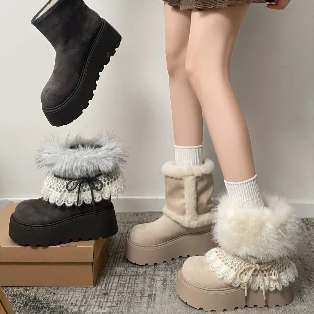 复古百搭三穿可拆卸费尔岛风2025新款冬季毛毛保暖加绒时尚雪地靴