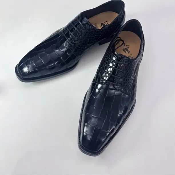 琴底固特异鳄鱼手工缝线正装德比皮鞋爆款3