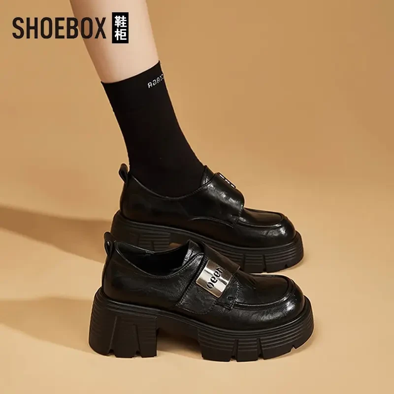 达芙妮集团旗下鞋柜秋单里黑色英伦风小皮鞋女2025新款厚底乐福鞋