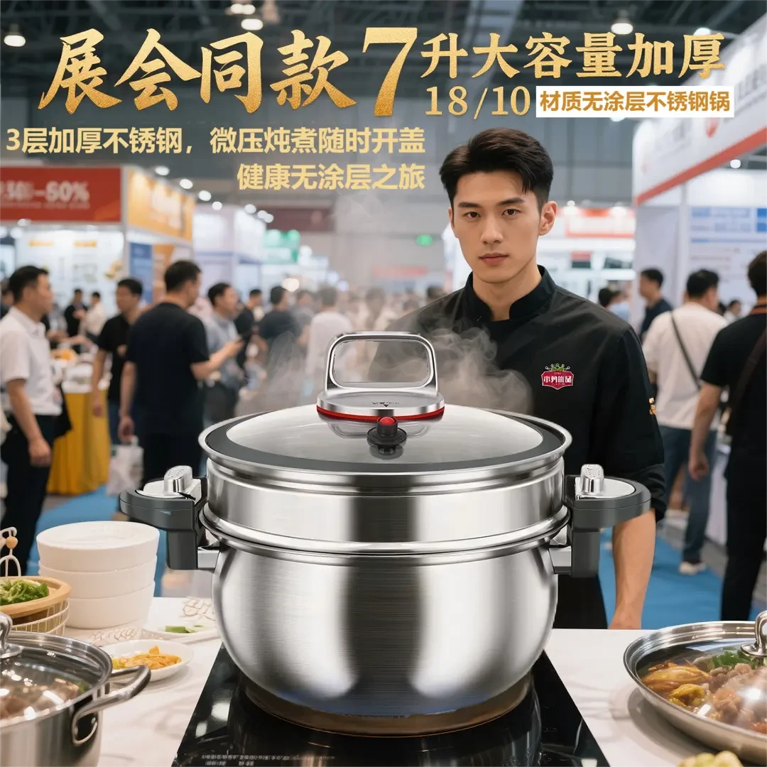 【展会同款】微压蒸锅不锈钢汤锅多功能微压炖煮锅26CM7升大容量