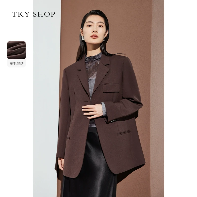 TKYSHOP火岩棕优雅风格春秋季气质休闲宽松长袖便西 10H1CA09Q047