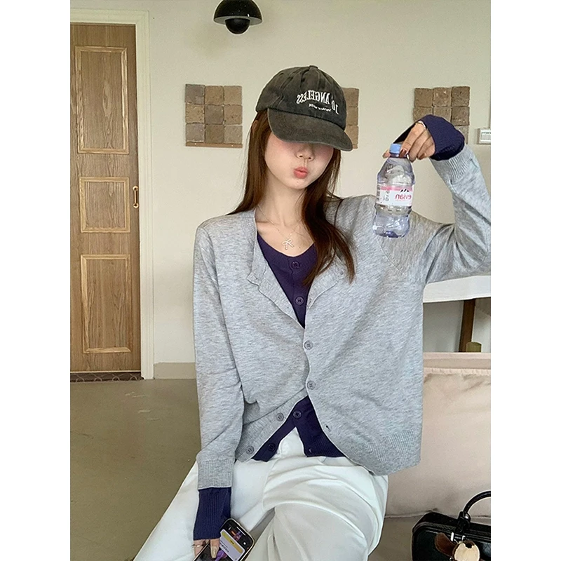 【年货捡漏】乌77复古撞色假两件圆领针织开衫女韩系叠穿设计上衣