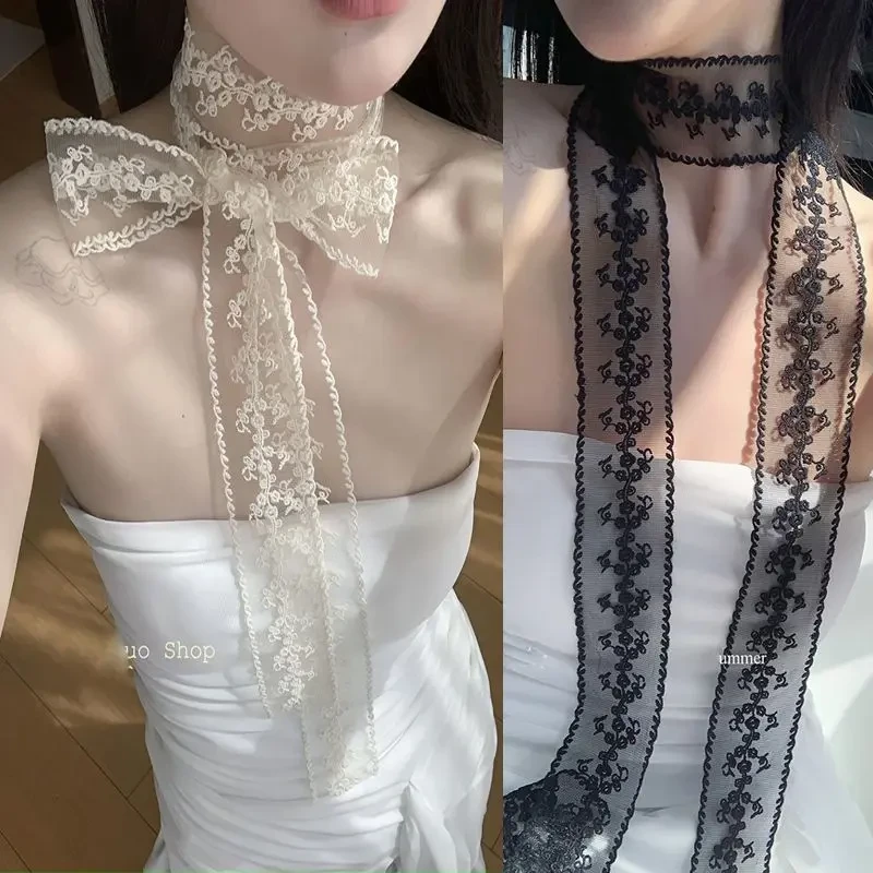 蕾丝花边丝带百搭细长丝巾复古装饰领巾腰带发带春夏ins飘带M145