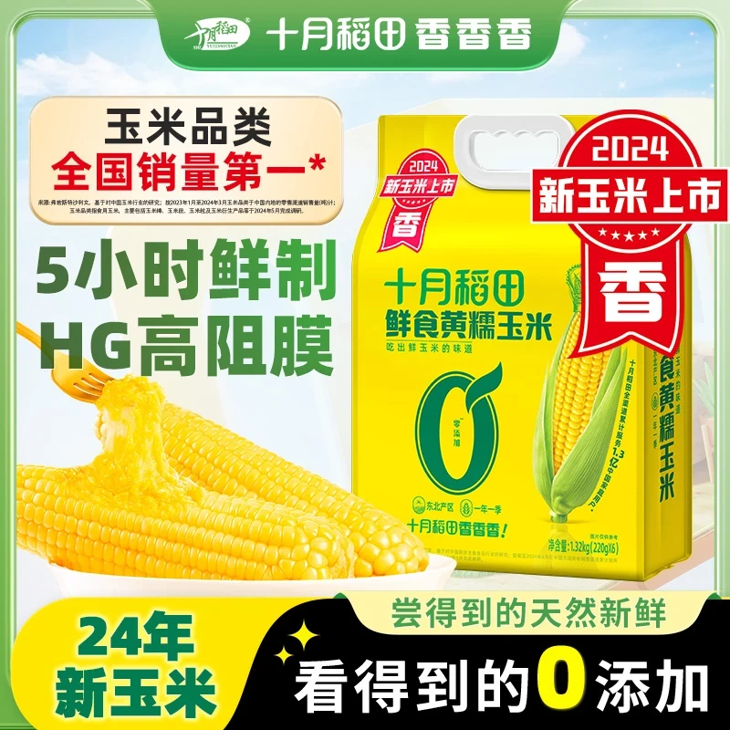 十月稻田黄糯玉米1.76kg东北粘苞米正宗东北甜糯玉米减脂早餐粗粮