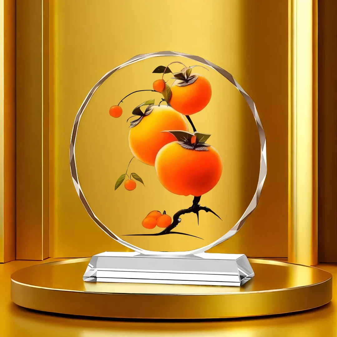 乔迁之喜装饰水晶奖杯柿柿如意柿子新居搬家装饰用品礼物