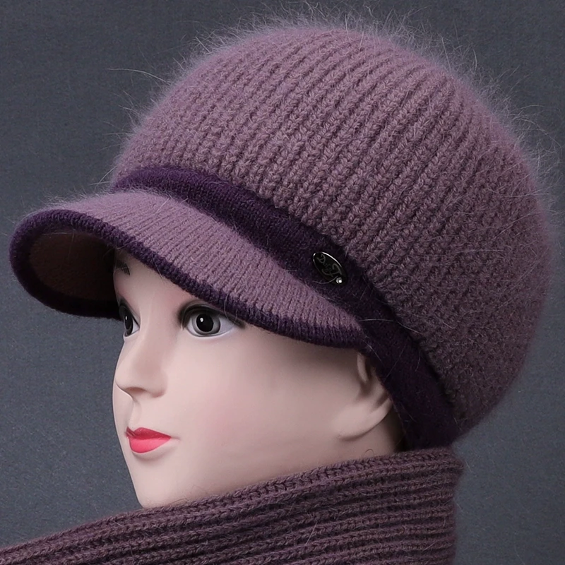 中老年人帽子女冬天妈妈针织毛线帽奶奶加绒厚老太太兔毛保暖棉帽