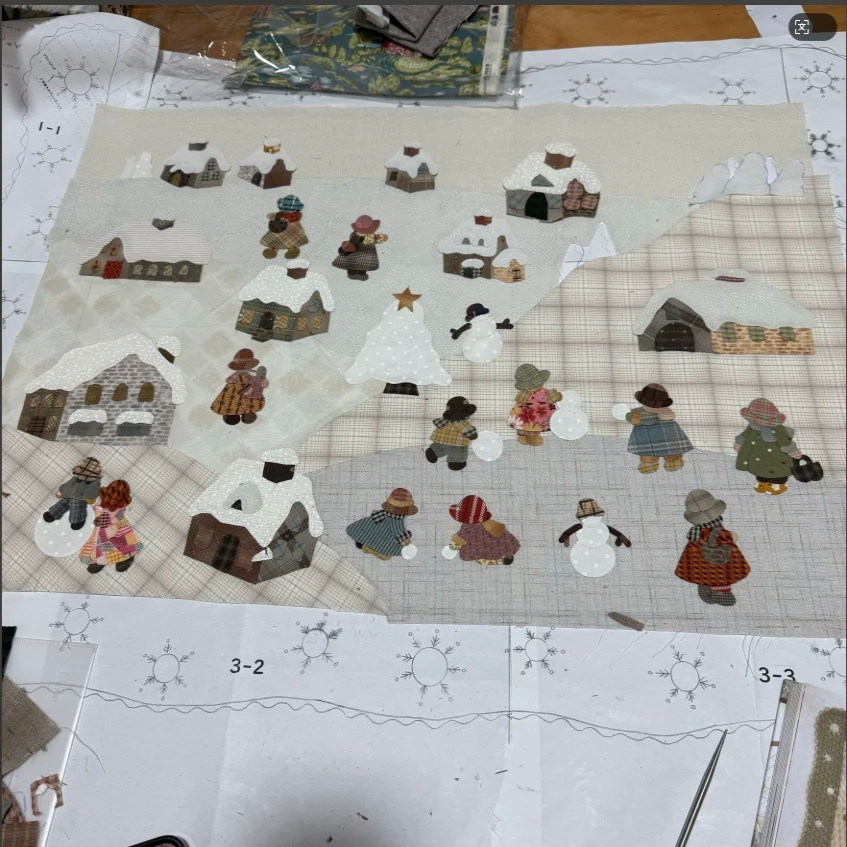 兜兜手工拼布兜兜手工拼布冬天堆雪人小朋友打雪仗房子形状材料包