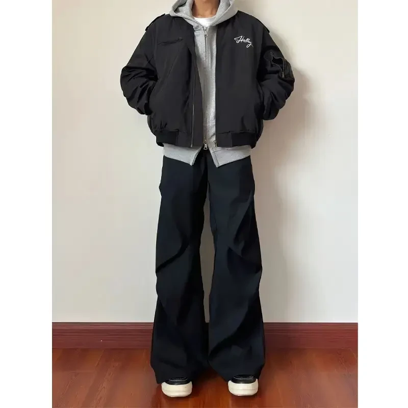 行星世界cleanfit褶皱微喇西裤男款高级感痞帅裤子直筒伞兵阔腿裤