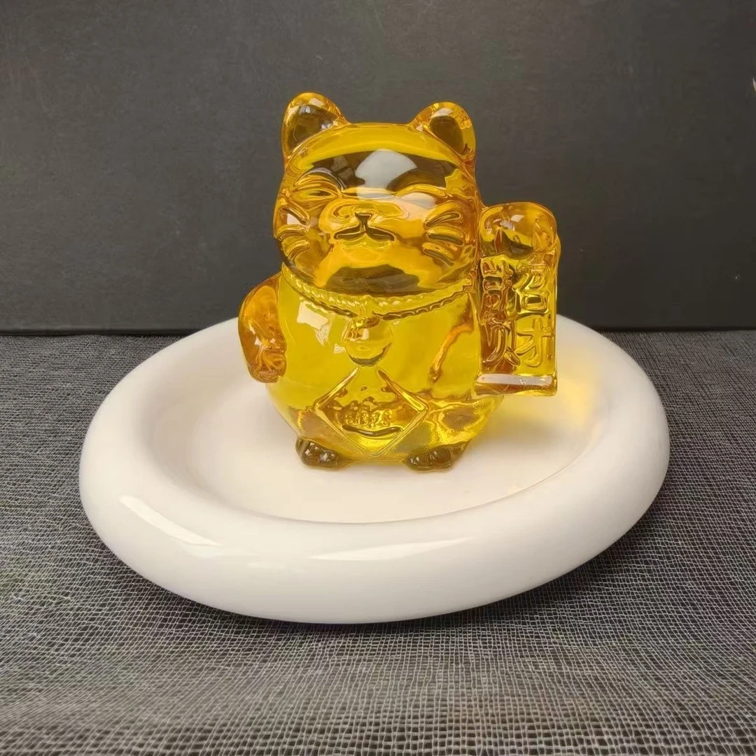 5cm新款黄水晶琉璃猫摆件送礼品礼物开业礼物办公桌摆件