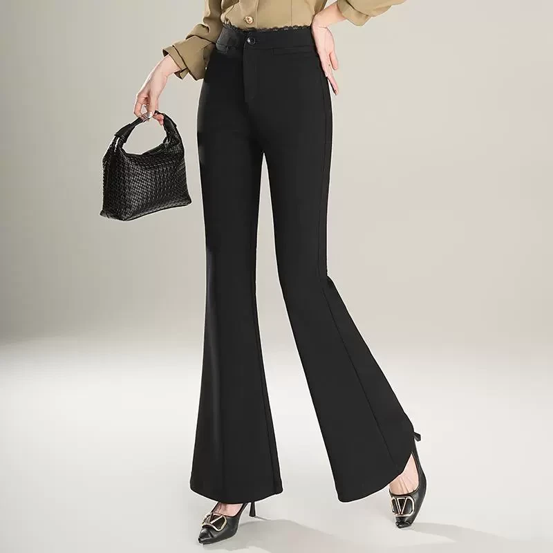 洋气黑色微喇裤2025年春季新款高腰垂感通勤风显瘦显腿长女款长裤