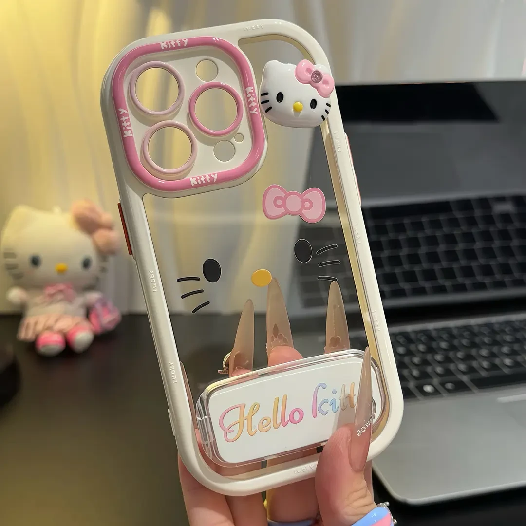 闪钻KT猫支架适用苹果16手机壳iPhone15女苹果14/13/12/11promax