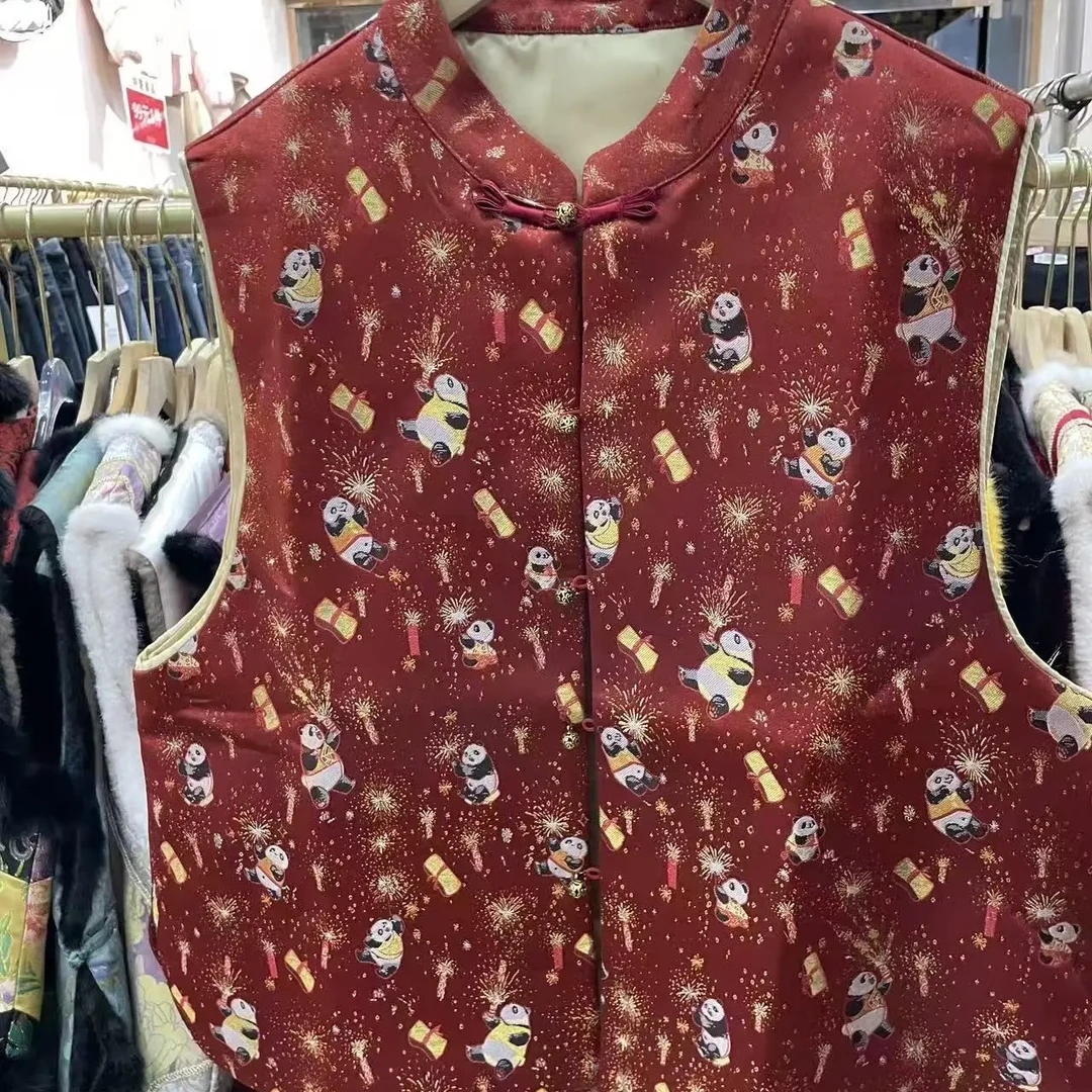 桑蚕丝织金工艺复古保暖秋冬中国风女装马甲