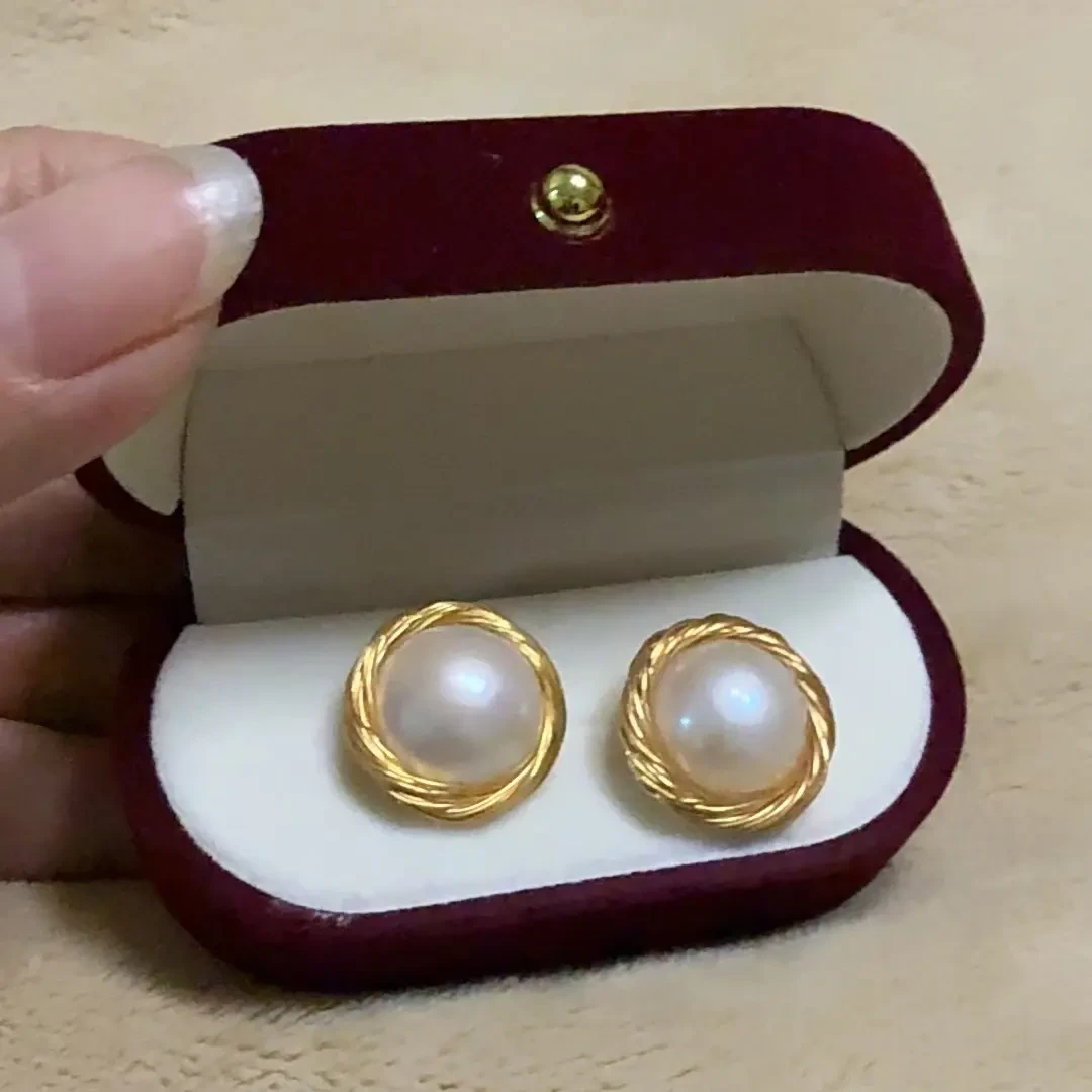 925银仿珍珠耳饰 纯天然淡水珍珠鸟巢耳钉法式简约大气