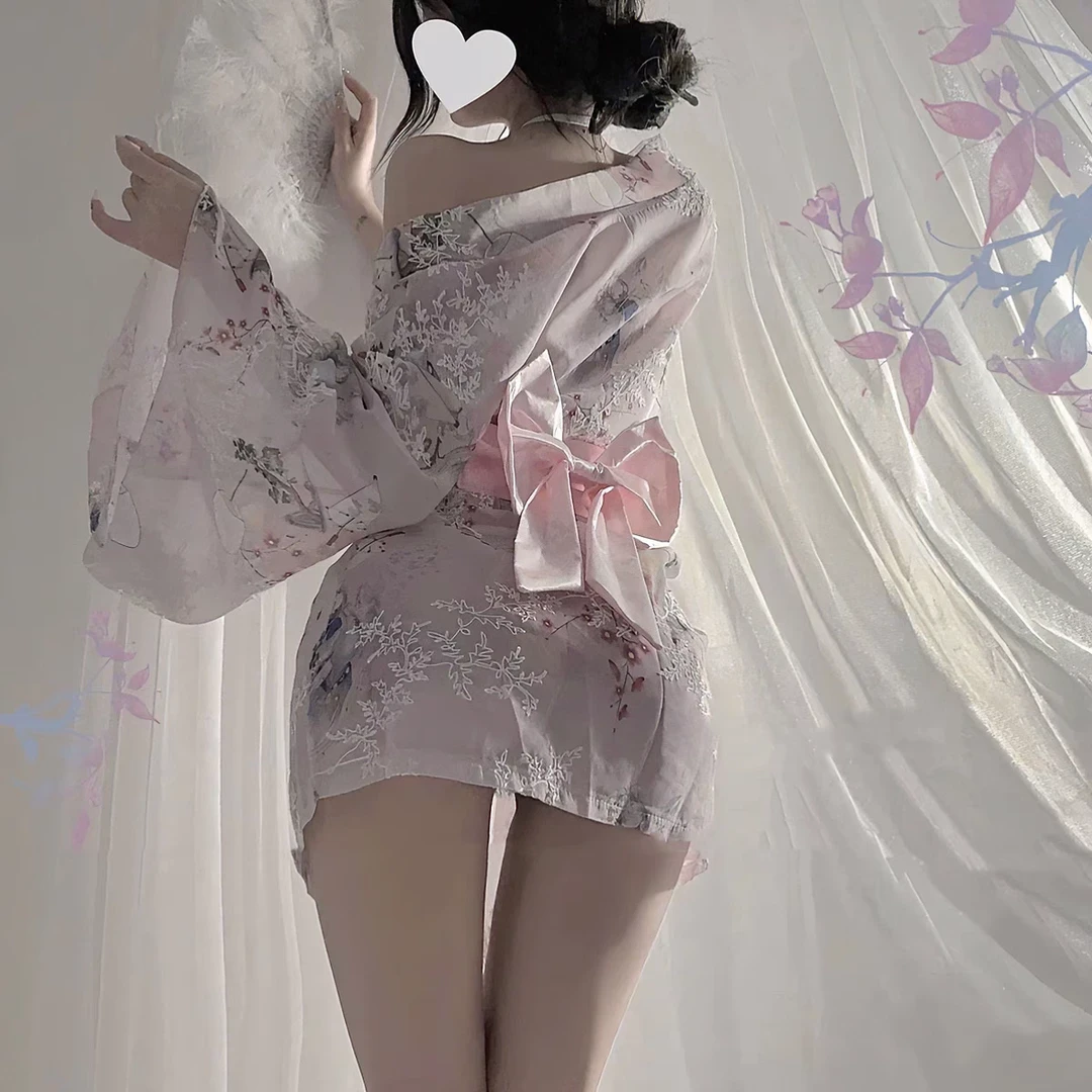 2025夏季私房日系和服穿搭少女印花开襟浴袍纯欲睡裙女日式浴袍