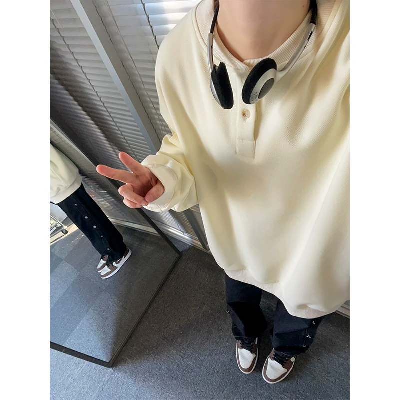 美式重磅亨利领卫衣男2025新款春季潮牌oversize小众设计复古外套