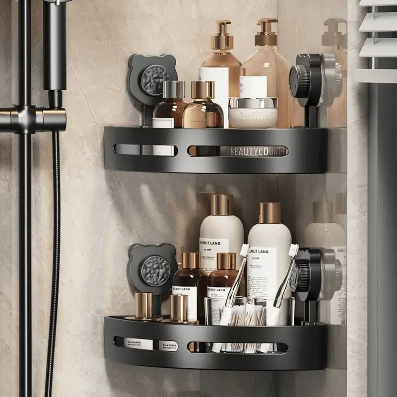 黑色料浴室家用免打孔卫生间置物架三角架洗漱台洗手间收纳架