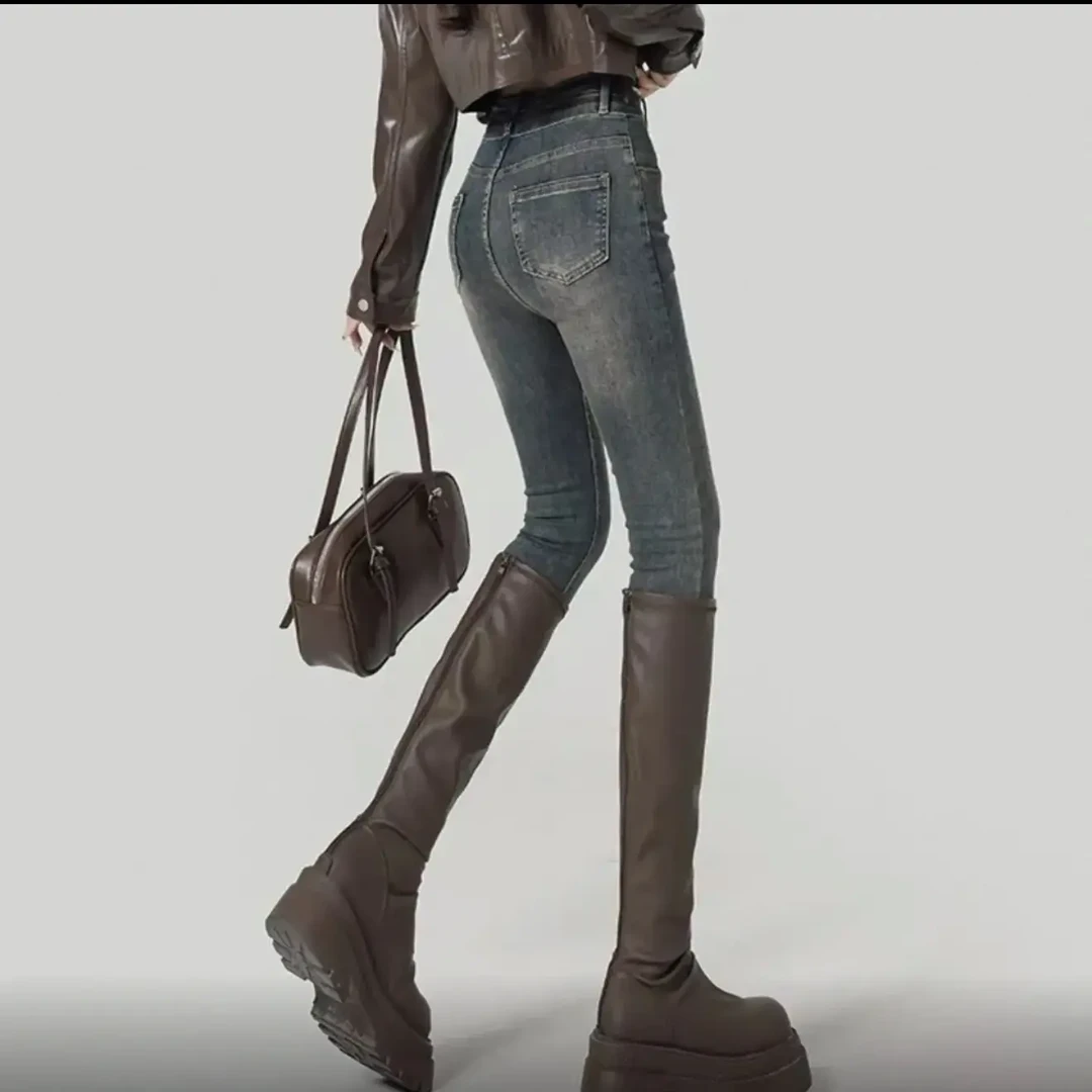 11912高腰弹力小脚牛仔裤新款小个子百搭九分紧身显瘦铅笔裤子女