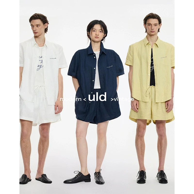 【ULD】/镇店法国源产月光亚麻90s南意庄园慵懒夏日刺绣短袖衬衫