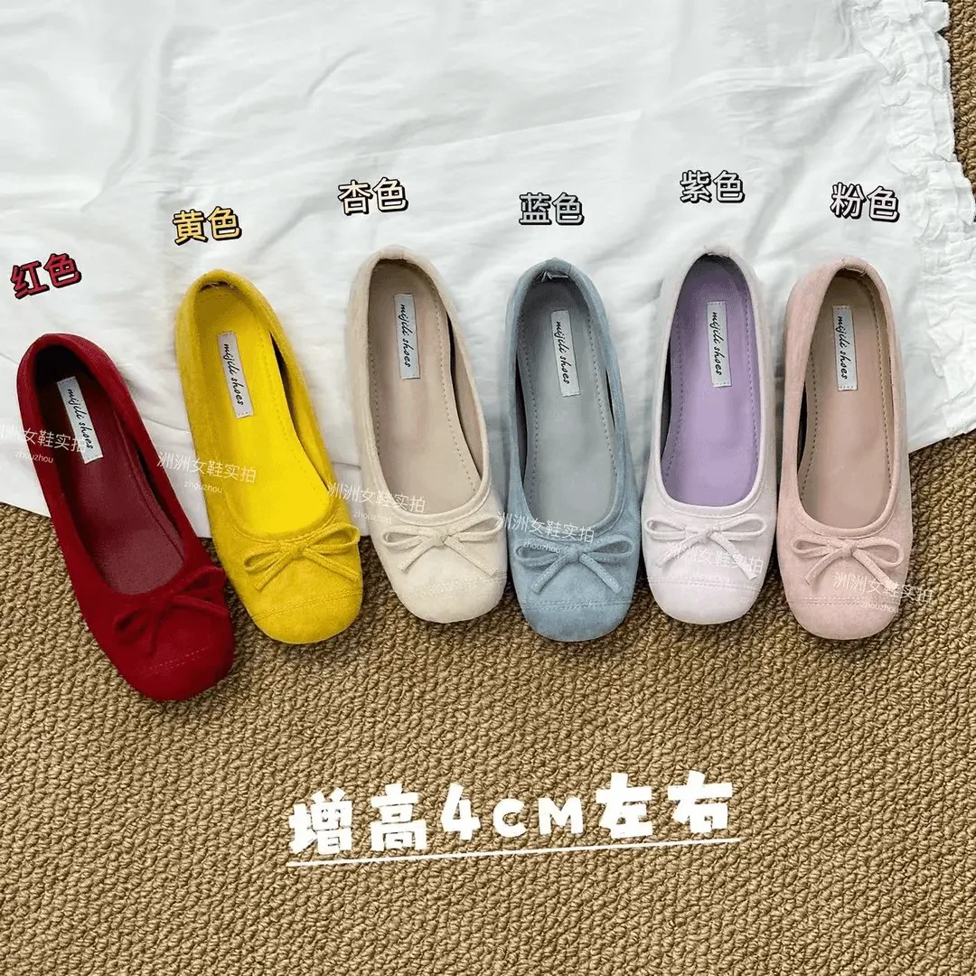 内增高~2025早春新款方单鞋女鞋法式鞋瓢鞋温柔蝴蝶结芭蕾舞鞋