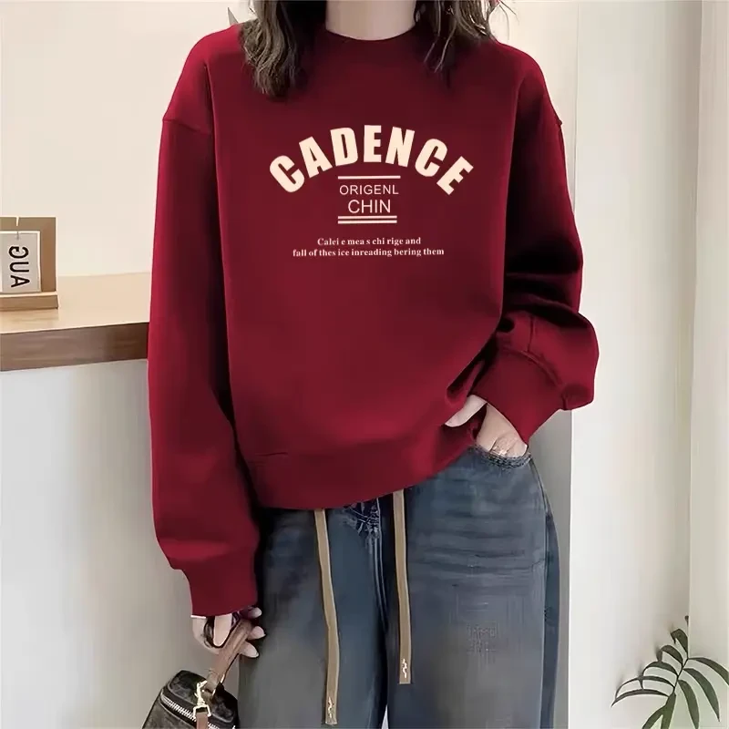 圆领套打底衫加绒加厚卫衣女2025秋冬季新款宽松韩版潮情侣外套