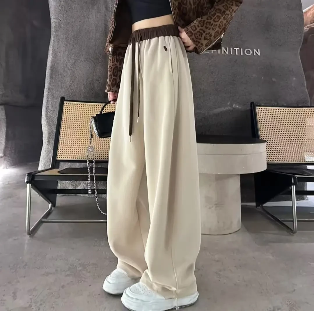 软糯弯刀休闲裤高腰显瘦秋冬保暖裤直筒阔腿裤女慵懒风卫裤长裤子