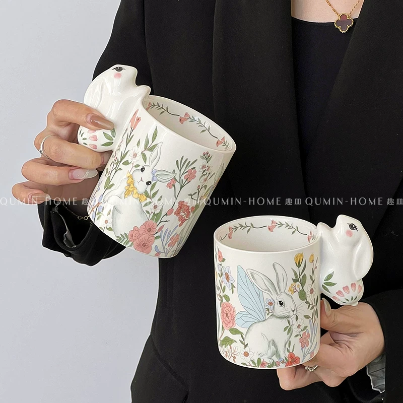 创意兔子可爱风高颜值陶瓷马克杯耐热家用办公室水杯女生节日礼物