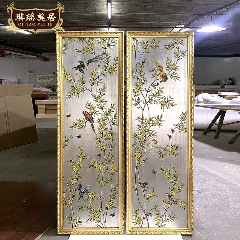 法式奢华花鸟装饰画欧式金银箔别墅挂画客厅壁画沙发背景画