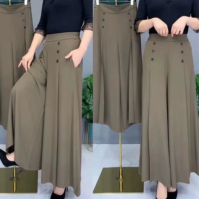 阔腿裤女2025新款夏季薄款高腰宽松显瘦大码中老年妈妈九分裙裤子