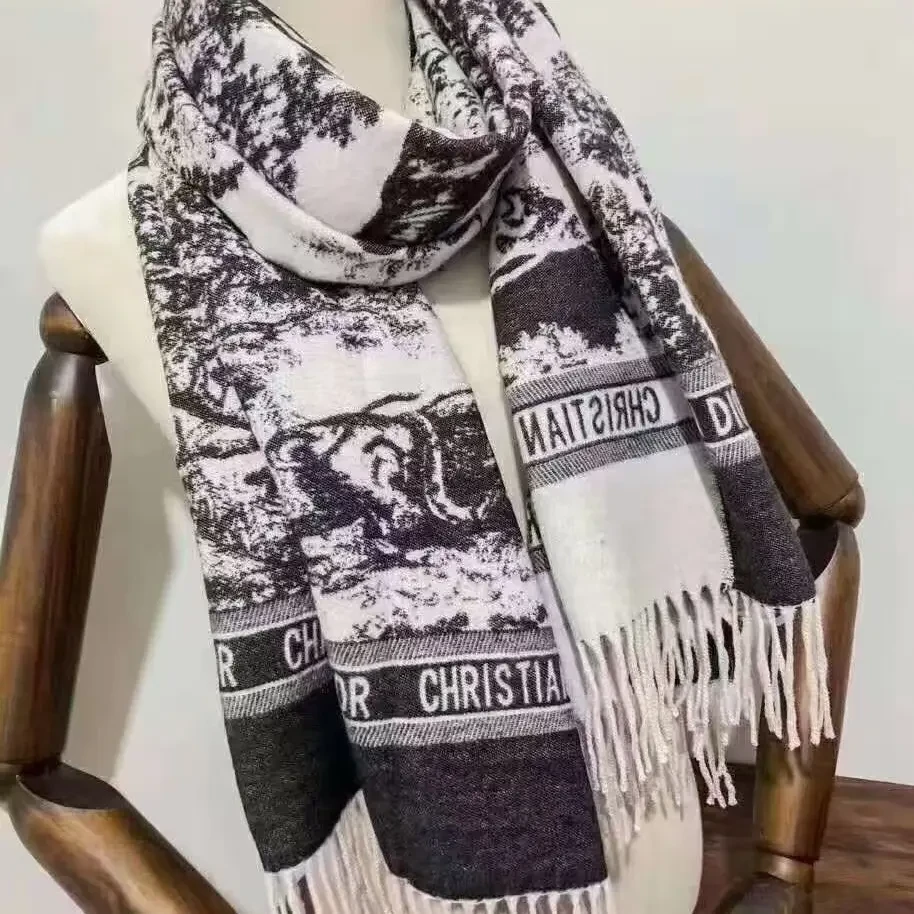 秋冬新款山水画加厚保暖百搭韩版围巾披肩