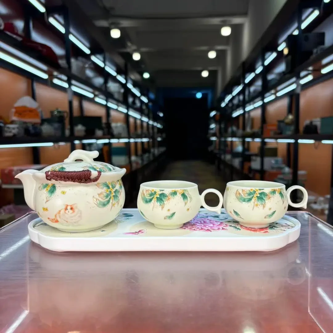 欢喜茶具猫咪手抓壶一壶两杯功夫茶具（无礼盒）Z2666