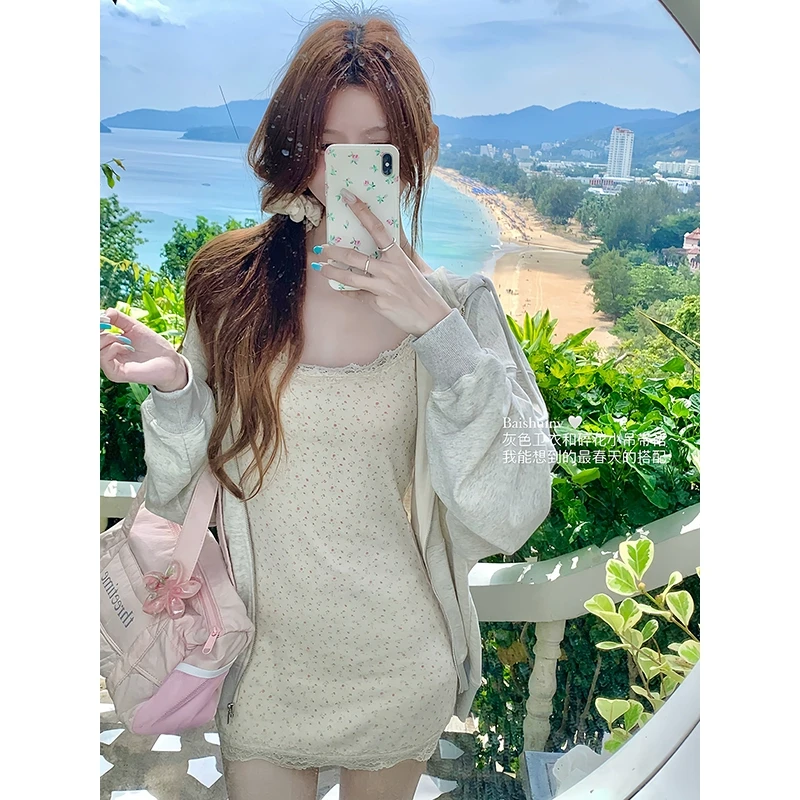 白水女【现现】bm少女~波点碎花吊带法式收腰显瘦裙子 B50248047