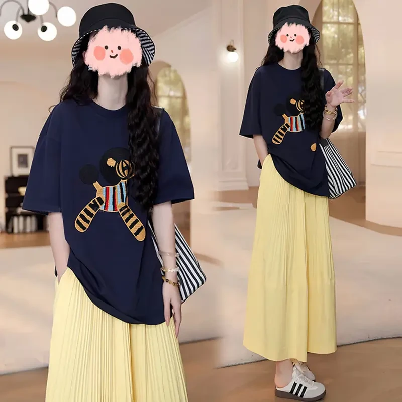 宽松舒适孕妇装夏装简约休闲百搭上衣大码减龄半身裙外出时尚套装