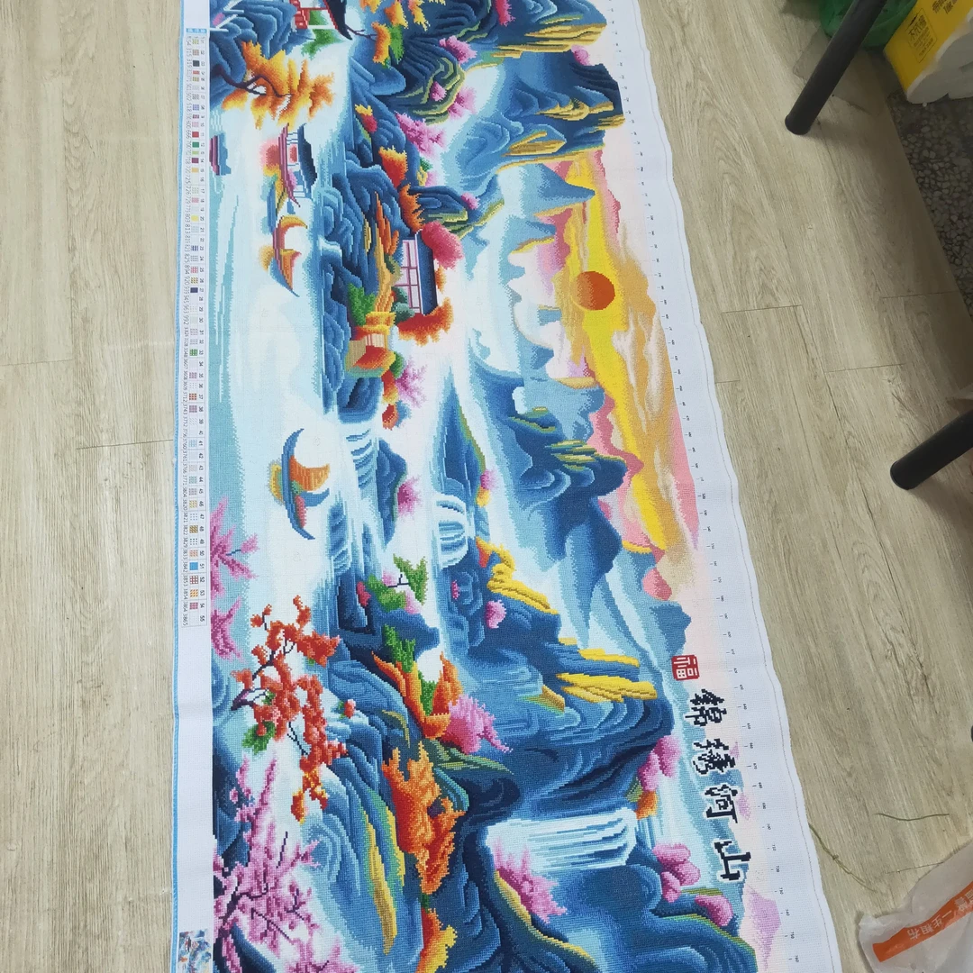 新款锦绣河山十字绣纯手工绣好的235*90