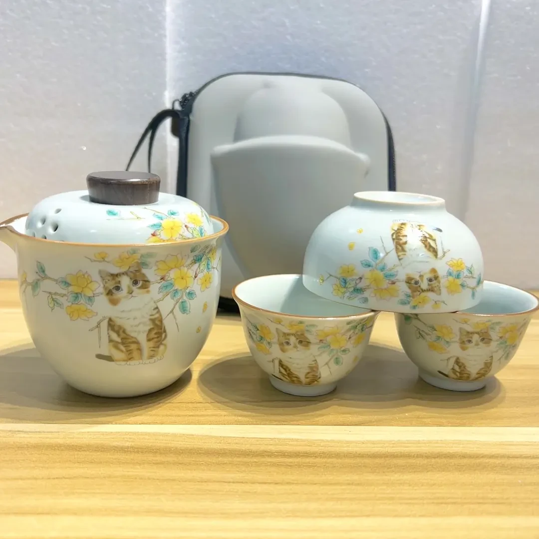 汝窑快客杯陶瓷便携旅行茶具公司会展团建中秋节日活动伴手H267