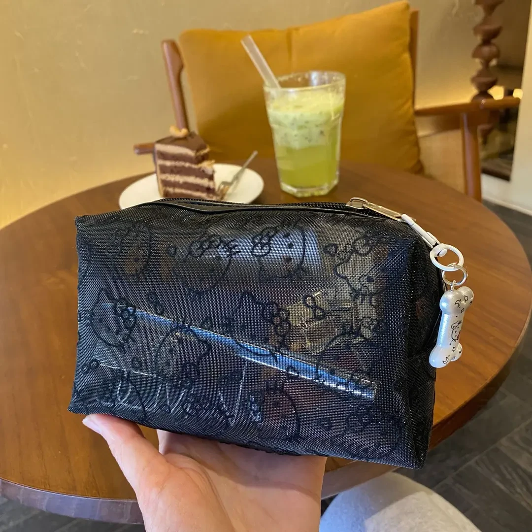 新款可爱植绒网纱简约小化妆包彩妆收纳包耐脏便携式化妆袋零钱袋