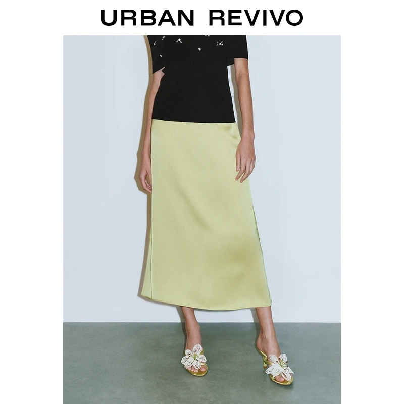 UR2025春季新款女装简约气质休闲垂感A型半裙UWG550056