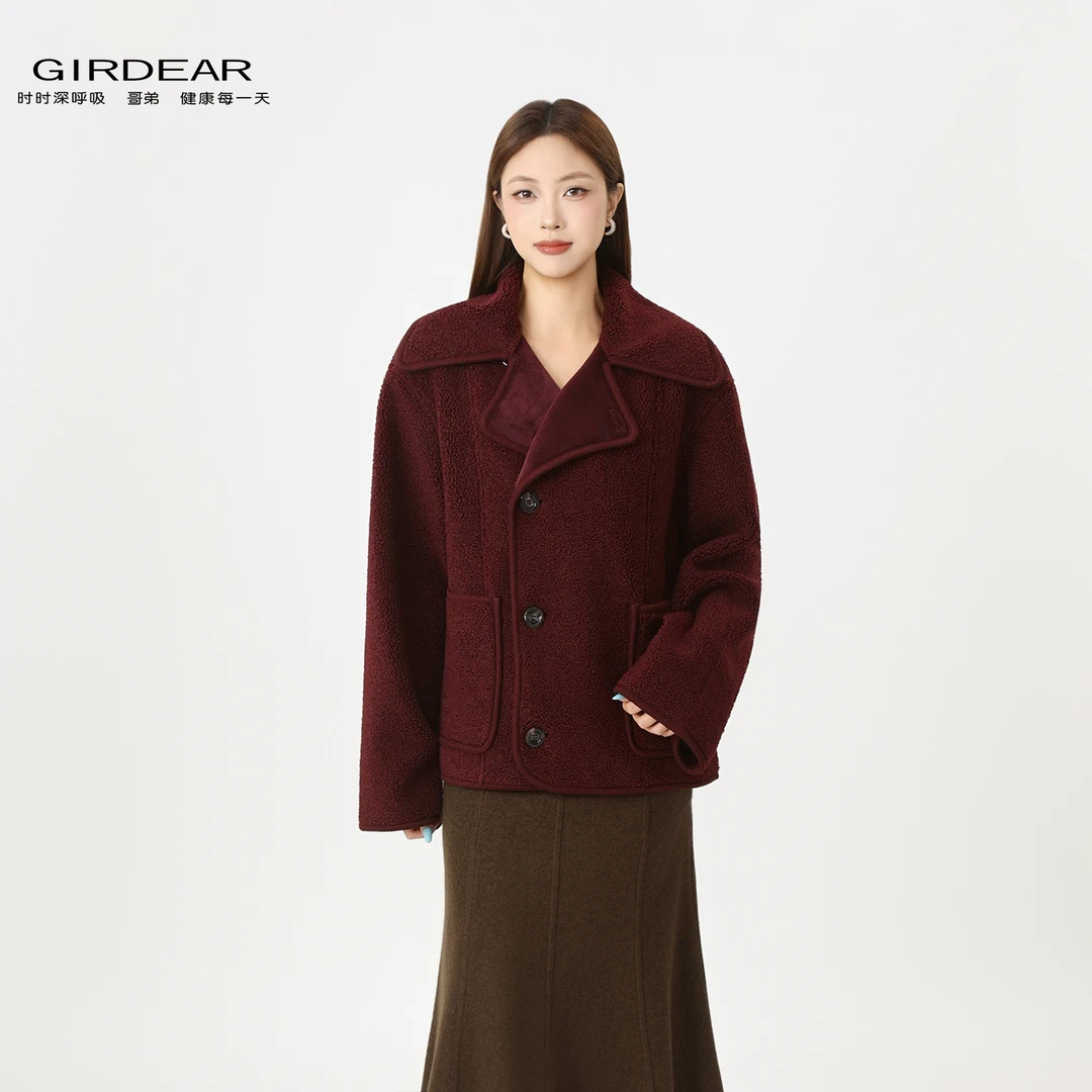 GIRDEAR/哥弟秋冬新款大翻领休闲潮酷泰迪绒短毛保暖外套140069