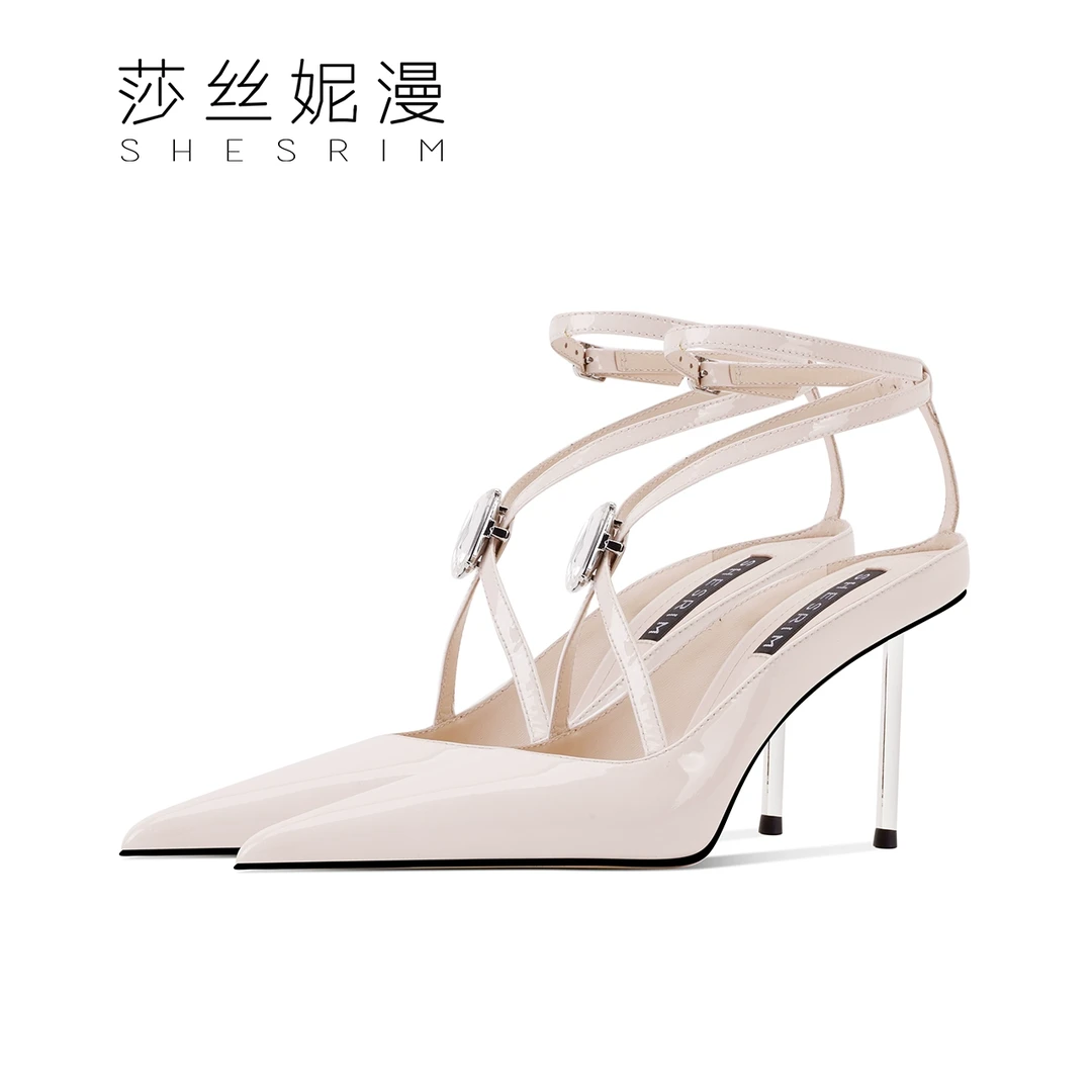 L07-高跟时装凉鞋女年新款漆皮时尚尖头高跟鞋一字带女鞋