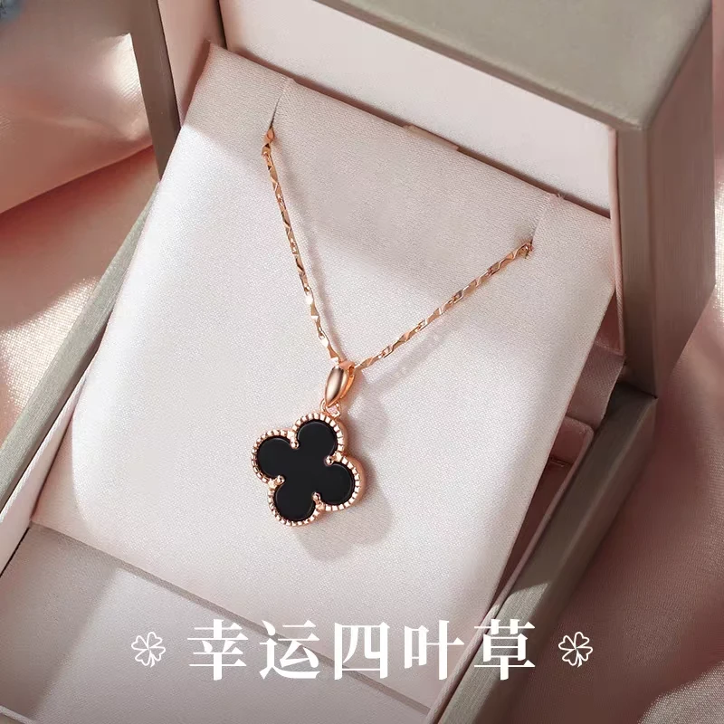 坠链均足银 999纯银双面四叶草项链女款轻奢锁骨链圣诞礼物送女友
