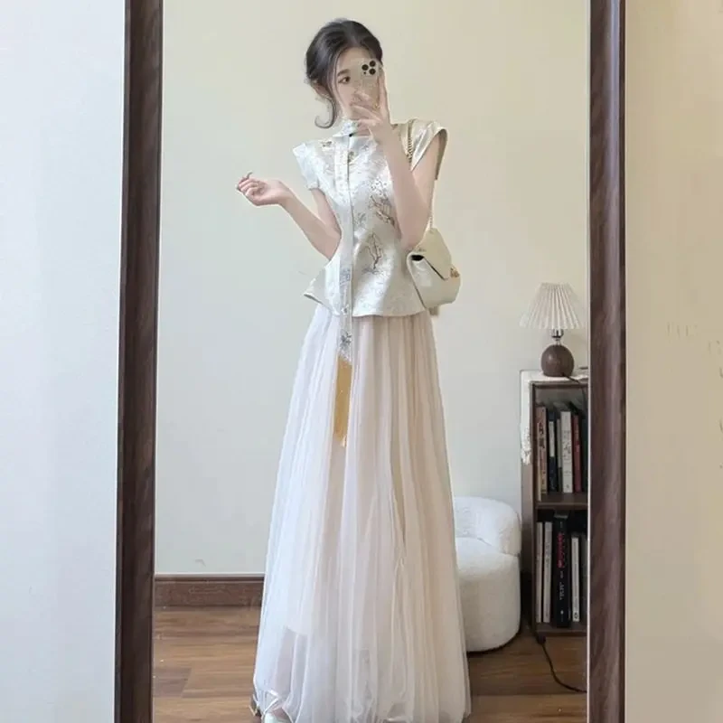 套装高腰绣花上衣国风2025半裙气质夏季轻奢新中式蓬蓬N3114显