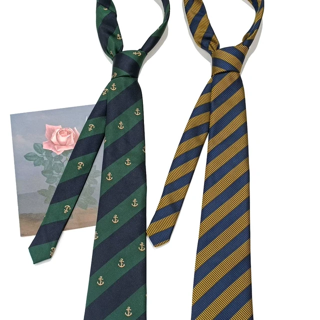 MIMI复古手打长款领带女休闲肌理条纹美式船锚墨绿藏青学生学院风