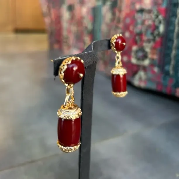 钛钢合金亚克力耳饰 非金属亚克力藏式复古高贵百搭耳环新