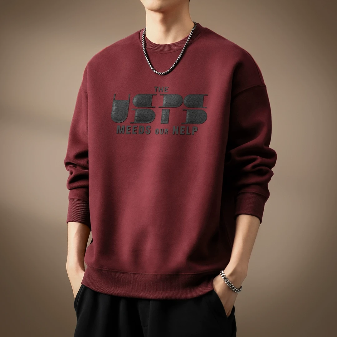 高端美式重磅发泡印花卫衣男2025秋季新款磨毛复古宽松休闲外套男