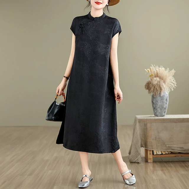 新中式国风改良旗袍裙女夏季2025新款高端大码宽松遮肚显瘦连衣裙