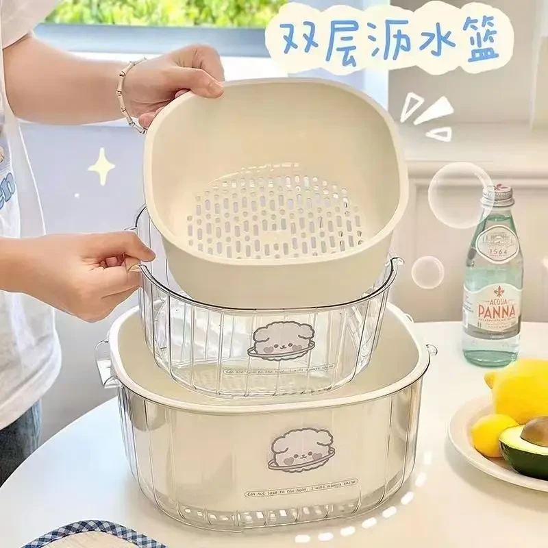 双层洗菜盆沥水篮厨房耐高温客厅家用水果盘简约塑料淘菜洗菜篮子