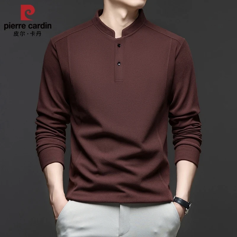 皮尔卡丹秋冬季双面德绒打底衫男士潮流百搭长袖T恤卫衣打底衫男