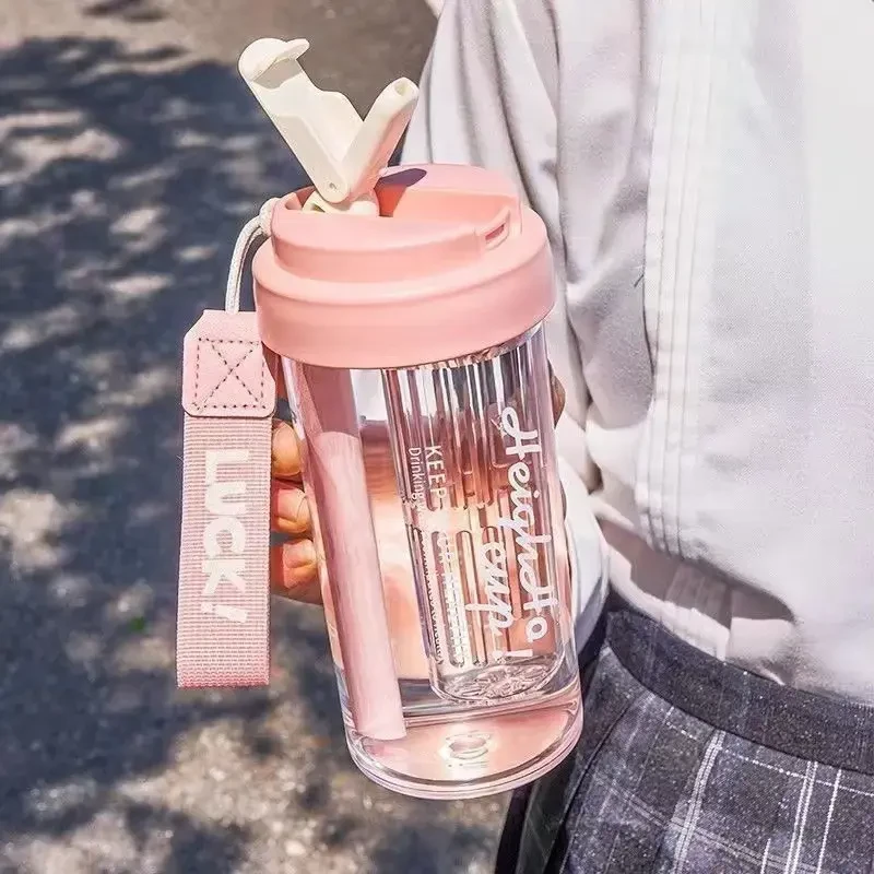 网红高颜值户外耕种水杯子大容量塑料杯一盖双饮茶水分离杯子便携
