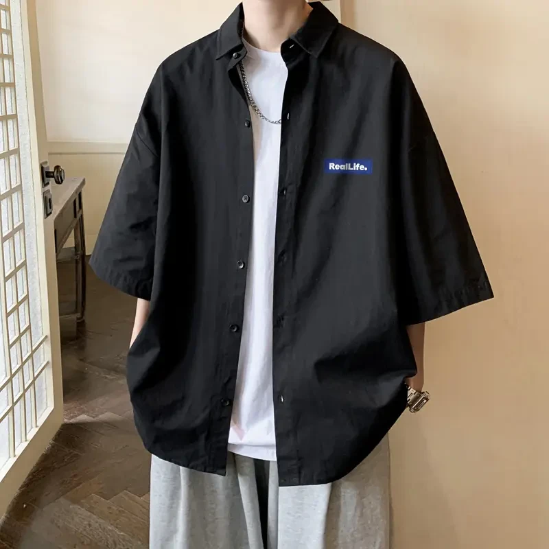 衬衫男短袖夏季宽松薄款半袖日系潮流痞帅垂感休闲衬衣外套潮DS