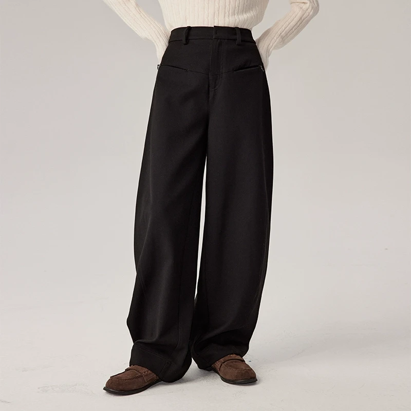 omont蛋挞家复古加厚毛呢香蕉裤子2024冬高腰显瘦宽松阔腿休闲裤