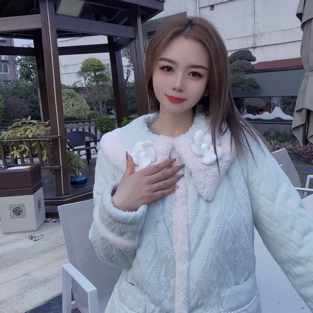 设计师款轻奢三层夹棉加厚可外穿冬季家居服套装